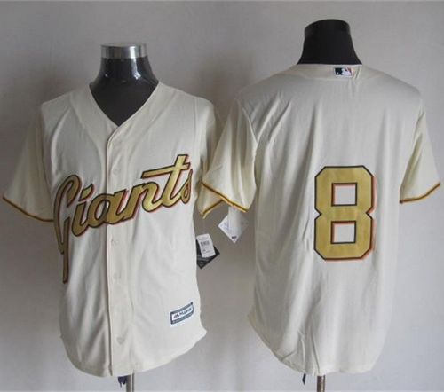 Giants #8 Hunter Pence Cream(Gold No.) New Cool Base Stitched MLB Jersey - Click Image to Close